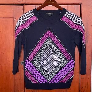 J. CREW Merino Embroidered Tippi Sweater Navy Sz XS
